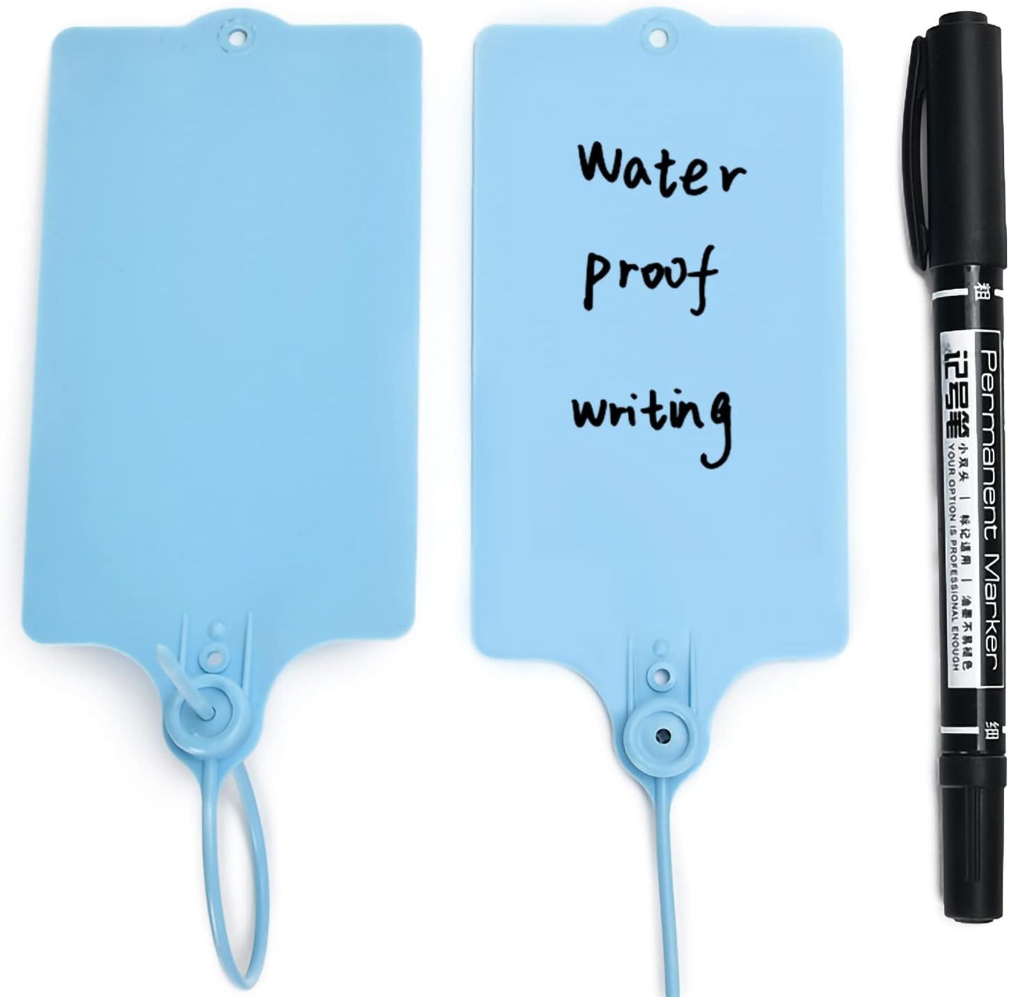 100 Plastic Tags Shipping Tags Water Proof Tags for Labeling Shipping Labels Security Seals Writable Marker Ties Hanging Tags Storage Tag with One Marker Pen (Blue)