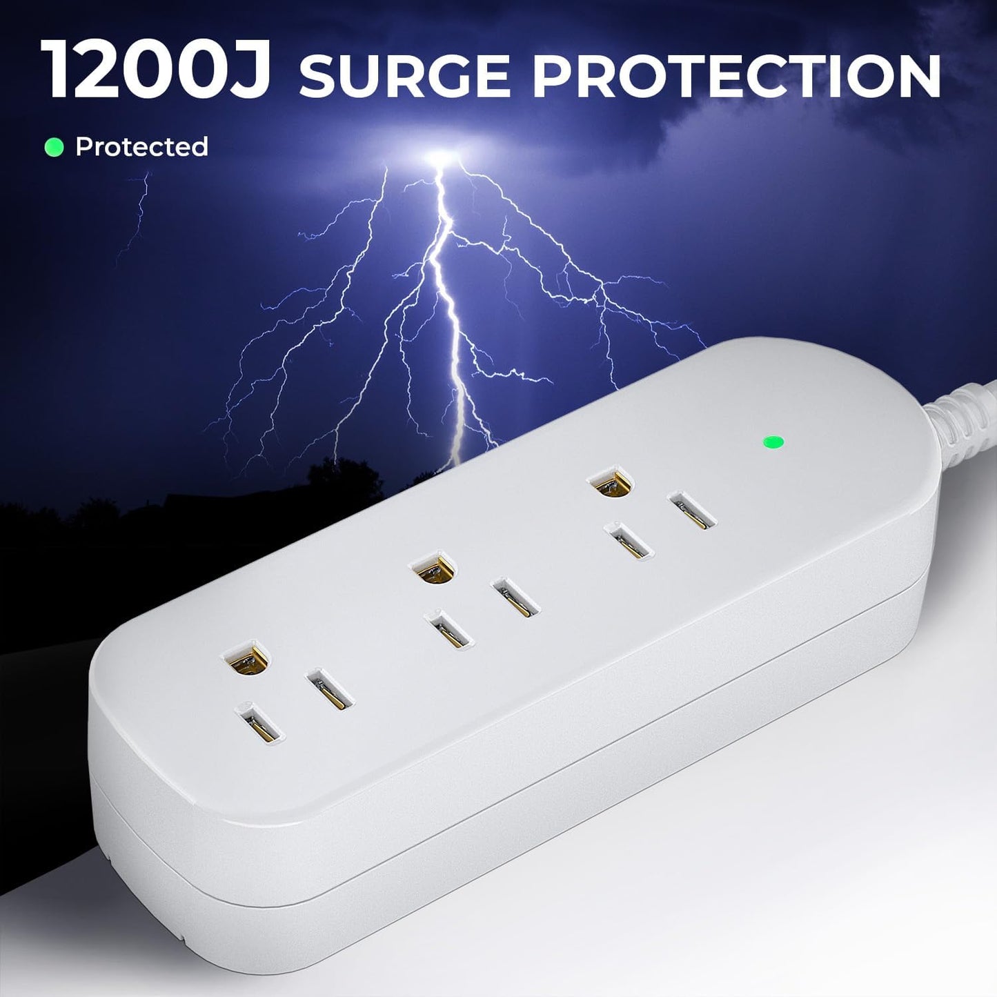 Surge Protector Power Strip,1625W/13A,5Ft Extension Cord with 3 Outlets,Waterproof Class 6 Heavy Duty Extension Cord for Indoor Outdoor,UL FCC IPX6 Listed (White, 5FT)