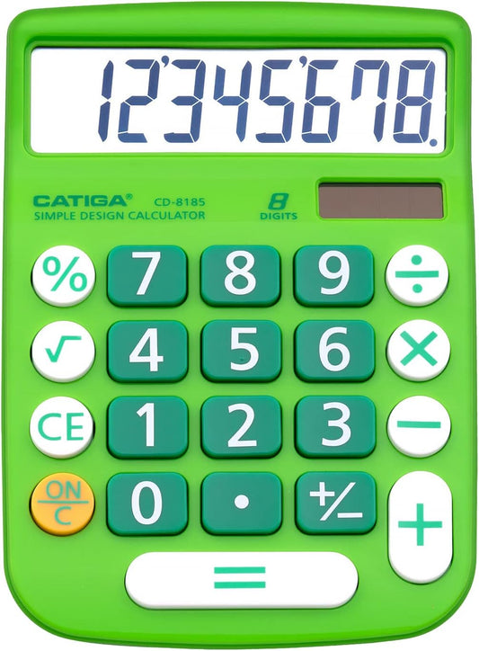 CATIGA Desktop Calculator 8 Digit with Solar Power and Easy to Read LCD Display, Big Buttons, for Home, Office, School, Class and Business, 4 Function Small Basic Calculators for Desk, CD-8185