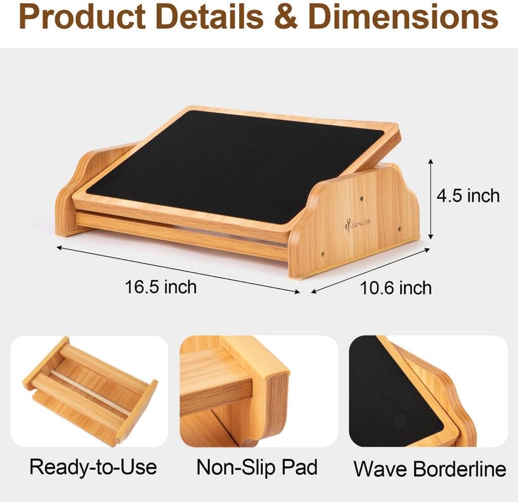 StrongTek Ergonomic Rocking Foot Rest for Under Desk, Adjustable Foot Stool with Non-Slip Surface, Three Positions for Comfort & Stability, Enhances Posture & Circulation, Ideal for Office & Home Use