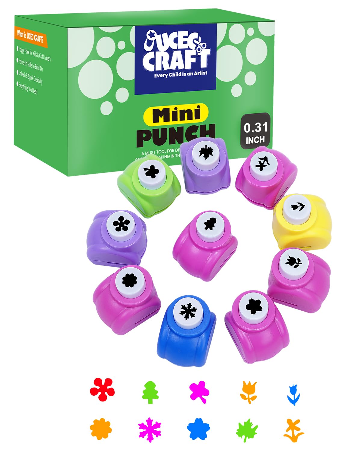 UCEC 10PCS Flower Hole Punch for Kids, Paper Punch Shapes for Crafting, Shape Cutters for Paper Crafts, Tiny Hole Puncher Single Adults Nail Art Tag Cards Stamp Thanksgiving Decorations Fun Punches