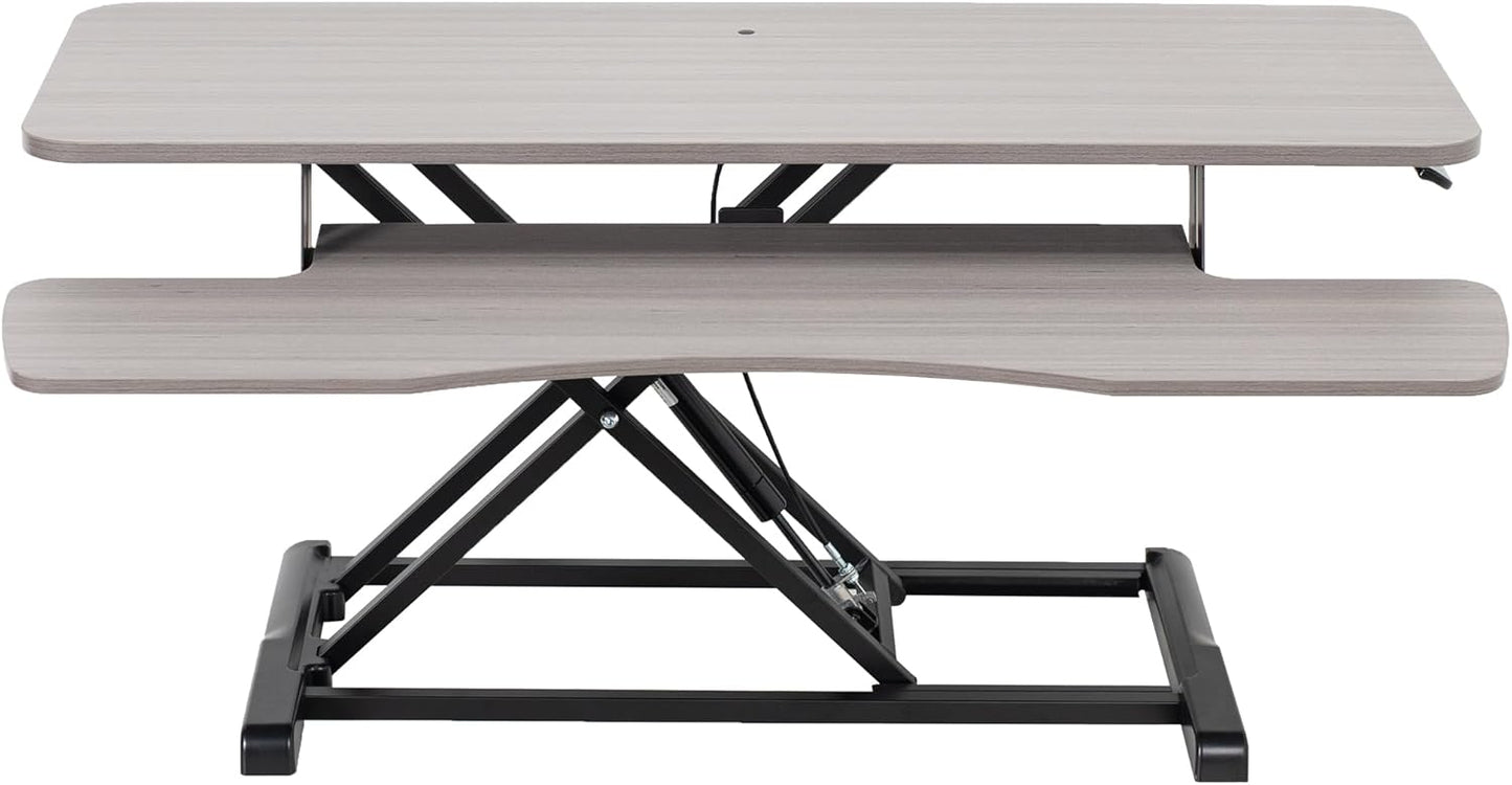 VIVO 42 inch Desk Converter, K Series, Height Adjustable Sit to Stand Riser, Dual Monitor and Laptop Workstation with Wide Keyboard Tray, Gray Top, Black Frame, DESK-V042KG