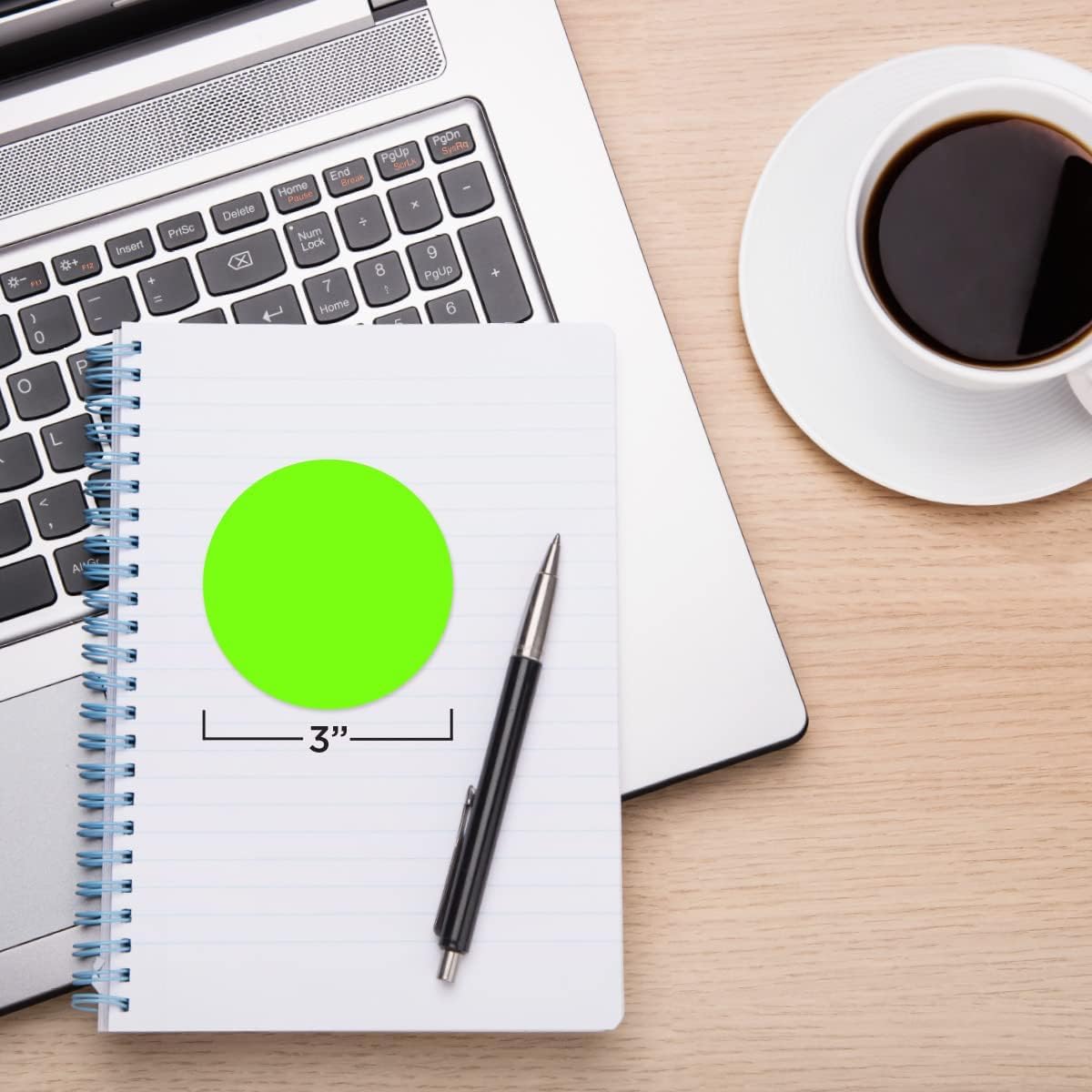 ChromaLabel 3 Inch Round Sticker Labels, High Visibility Permanent Sticky Dots Color Coding Label, Easy to Write On Color Coded Stickers - 500 Colored Labels per Roll - Matte Finish Fluorescent Green