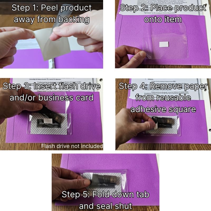 Business Card Pocket - Flash Drive Pocket - Self Adhesive - Open Long - Resealable Flap - BIS10130 (500-Pack), Clear