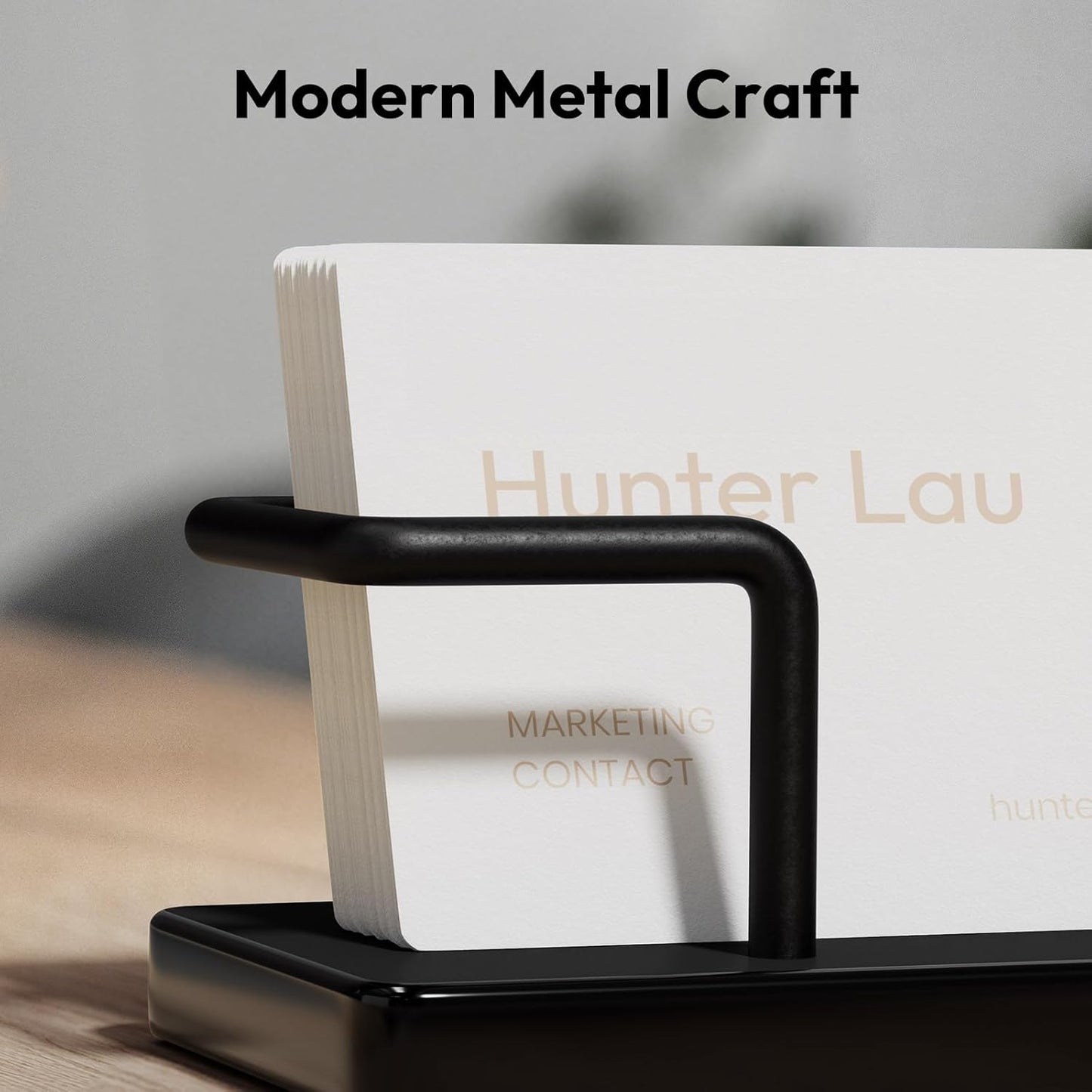 NIUBEE Acrylic Business Card Holder: Metal Business Card Display Stand for Desk - Frosted Gift Card Organizer for Office, Reception, Desktop (Black) - 2pack