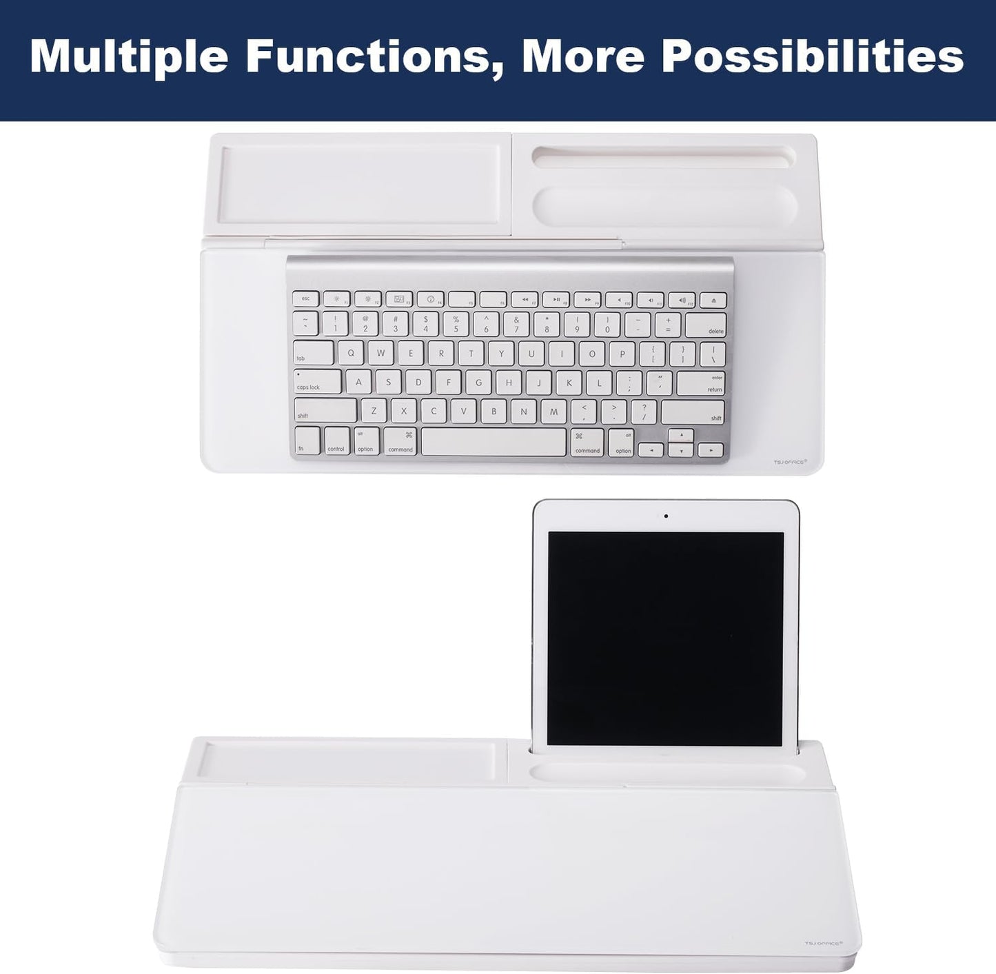 Small Glass Desktop Whiteboard Dry-Erase-Board - Computer Keyboard Stand with Ultrasonic Cleaners White Board Surface Pad with Drawer, Desk Organizers with Accessories