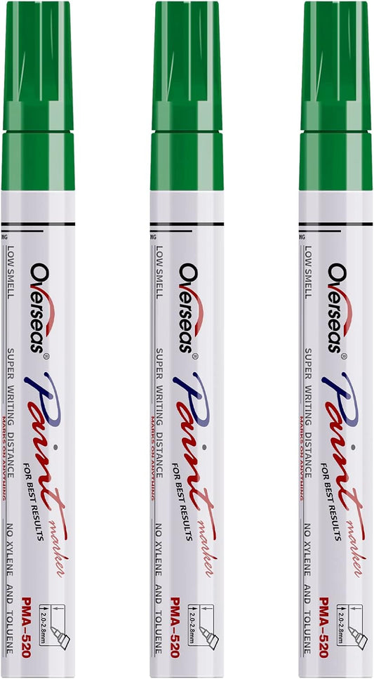 Overseas Permanent Paint Markers Pens - 3 Pack Green Oil Based Paint Pens, Medium Tip, Quick Drying and Waterproof Marker Pen for Metal, Rock, Wood, Fabric, Plastic, Canvas, Mugs, Stone, Glass