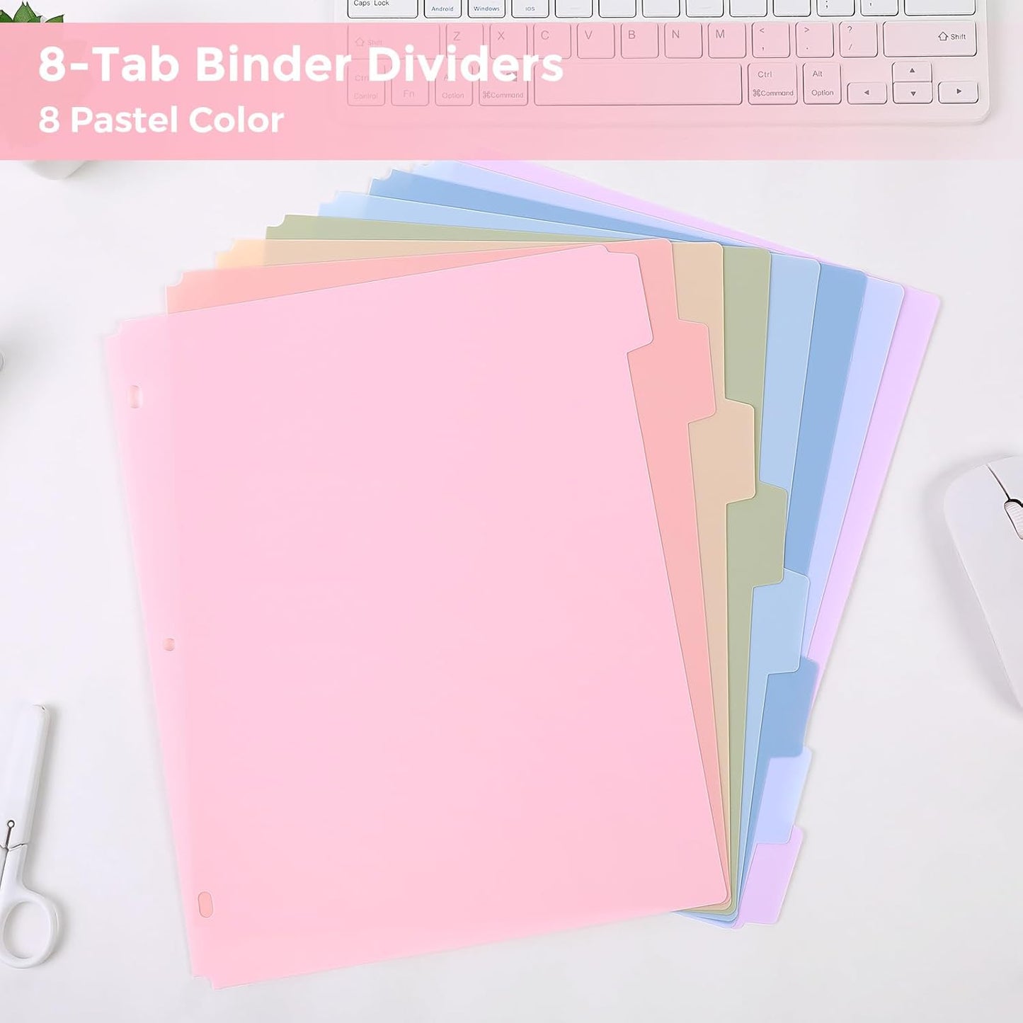 SKYDUE Durable Plastic 8-Tab Dividers,Big Tab Dividers for 3 Ring Binder, Write&Erase 3 Ring Binder Dividers with Tabs,with Sticker Labels