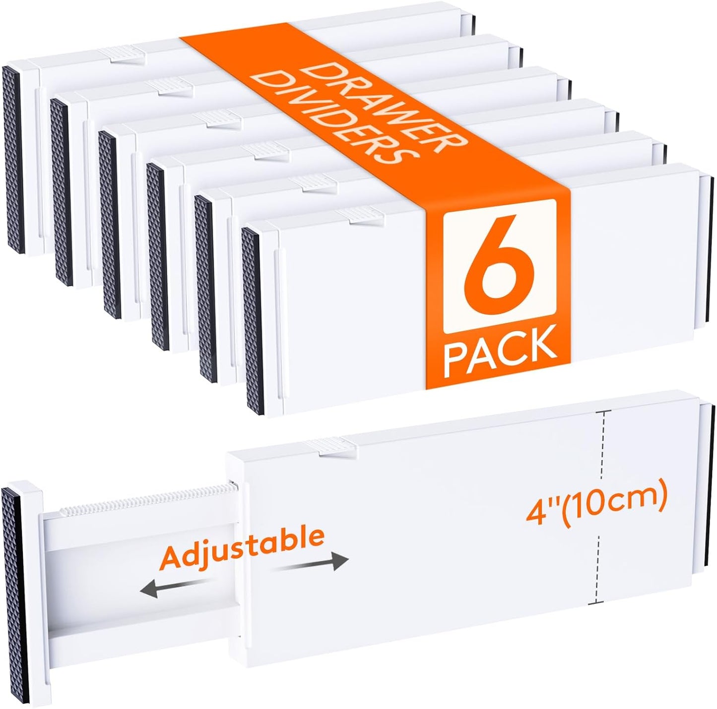 Lifewit 6 Pack Drawer Dividers 4" High, 11-17" Adjustable Clothes Organizers, Expandable Dresser Separators in Bedroom/Bathroom/Kitchen/Office, White