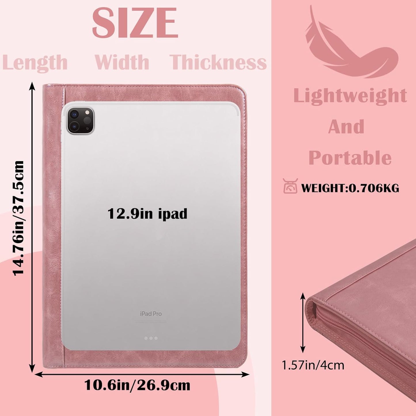 Calfinder Personalized Padfolios Portfolio Binder,3 Ring Leather Binder with Zipper,Professional Padfolios for Women&Men, Business Portfolio Organizer for Resume, Leather Folder for Ipad