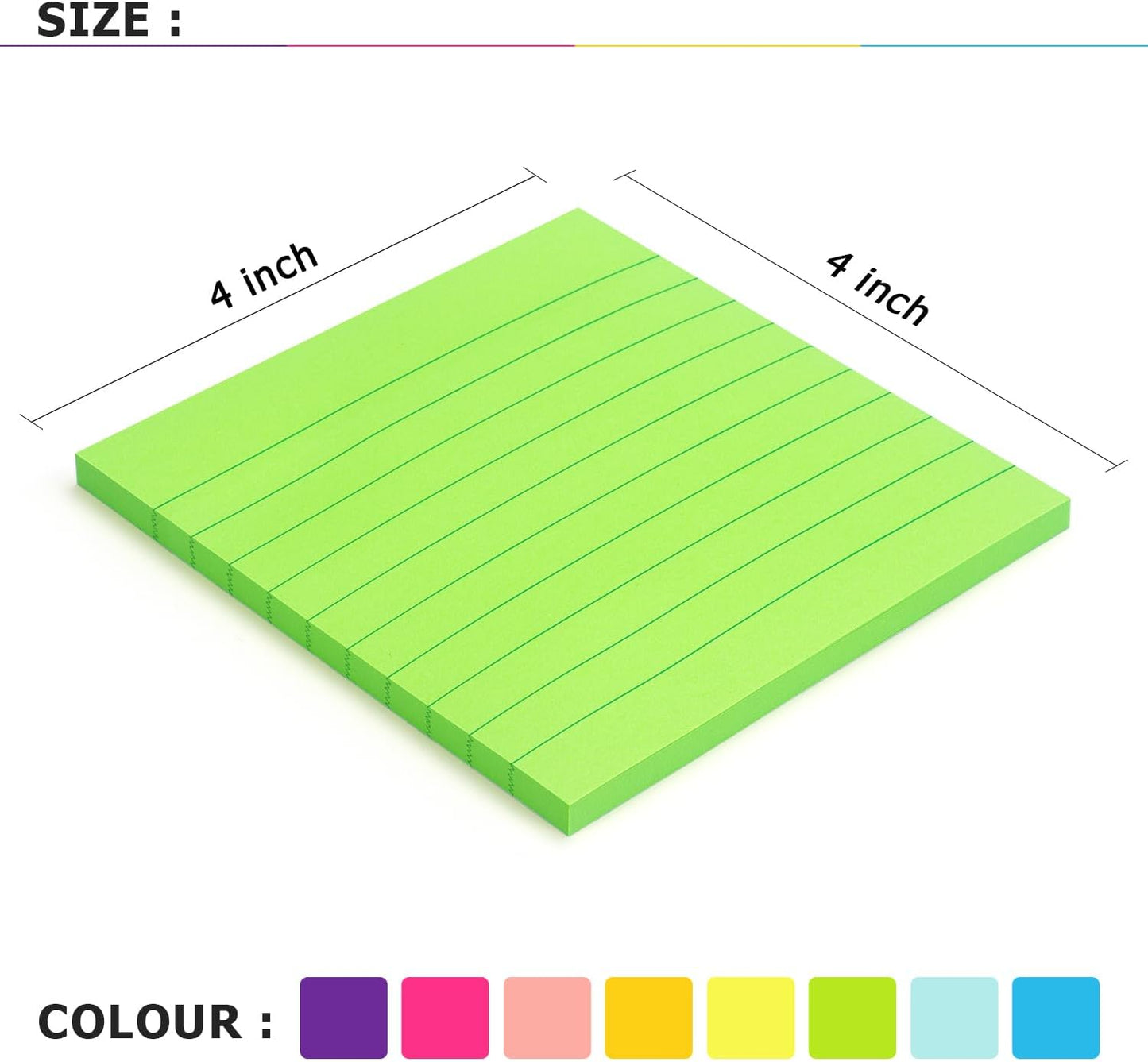 Eastern Wolf 8 Pads Lined Sticky Notes 4x4 Sticky Notes with Lines Self-Stick Note Pads 8 Bright Multi Colors, 50 Sheet/Pad