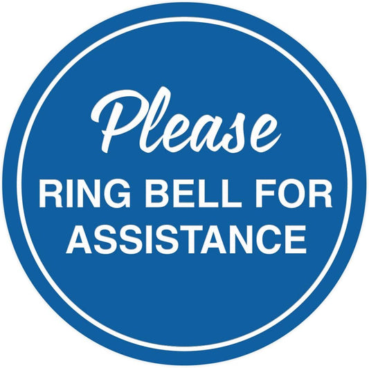 Signs ByLITA Circle Please Ring Bell For Assistance Wall or Door Sign | Easy Installation | Front Desk Reception Sign (Blue) - X-large (1 Pack)