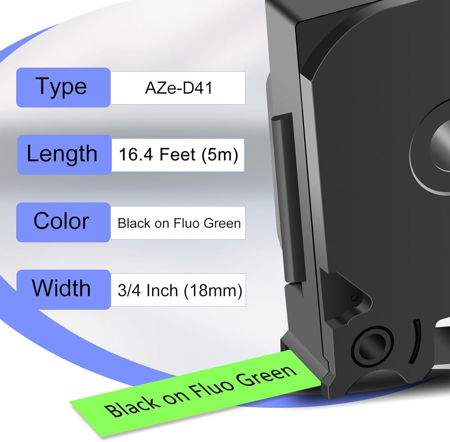 2 Pack Compatible for Ptouch TZe-D41 TZ-D41 TZe TZ Label Tape 18mm 0.7'' Laminated Black on Fluo Green Tape Label Maker Tape for PT-D600 PT-D610BT PT-D600VP PT-P710BT PT-P750W