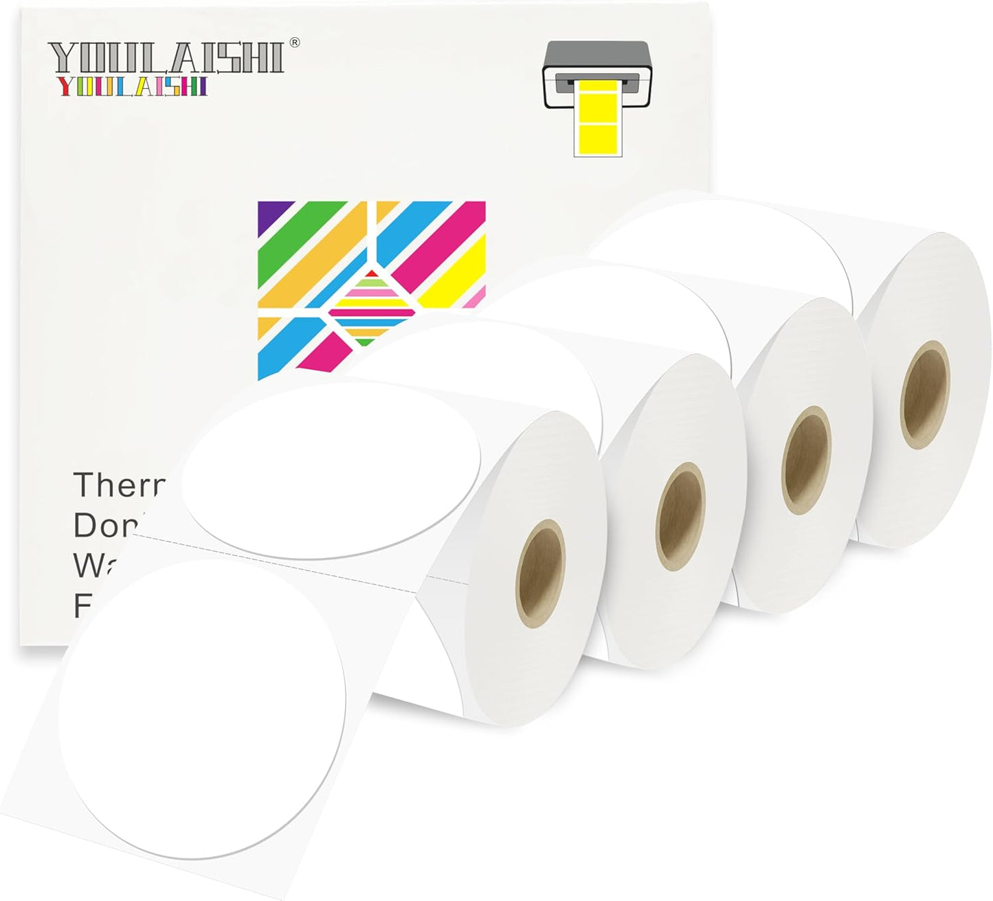 3 X 3 Inch Color Coding Dot Labels Circle White Thermal Printable Waterproof 2000 Pcs Round Stickers Adhesive Writable for Office, Home, Garage, DIY Sticker, Barcodes, Name Tag