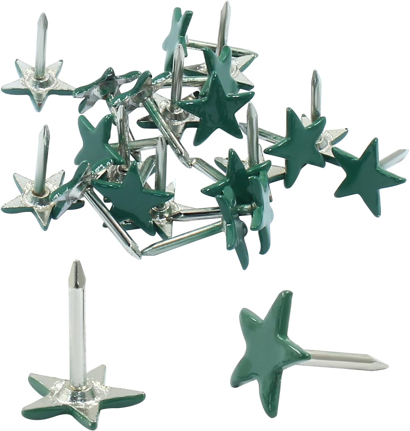 Piutouyar 150 Pcs Star Push Pins, Dark Green Upholstery Tacks Star Shaped Decorative Thumb Tacks Metal Upholstery Pins for Upholstered Furniture Cork Board DIY Projects or Home Decor 11 x 13mm