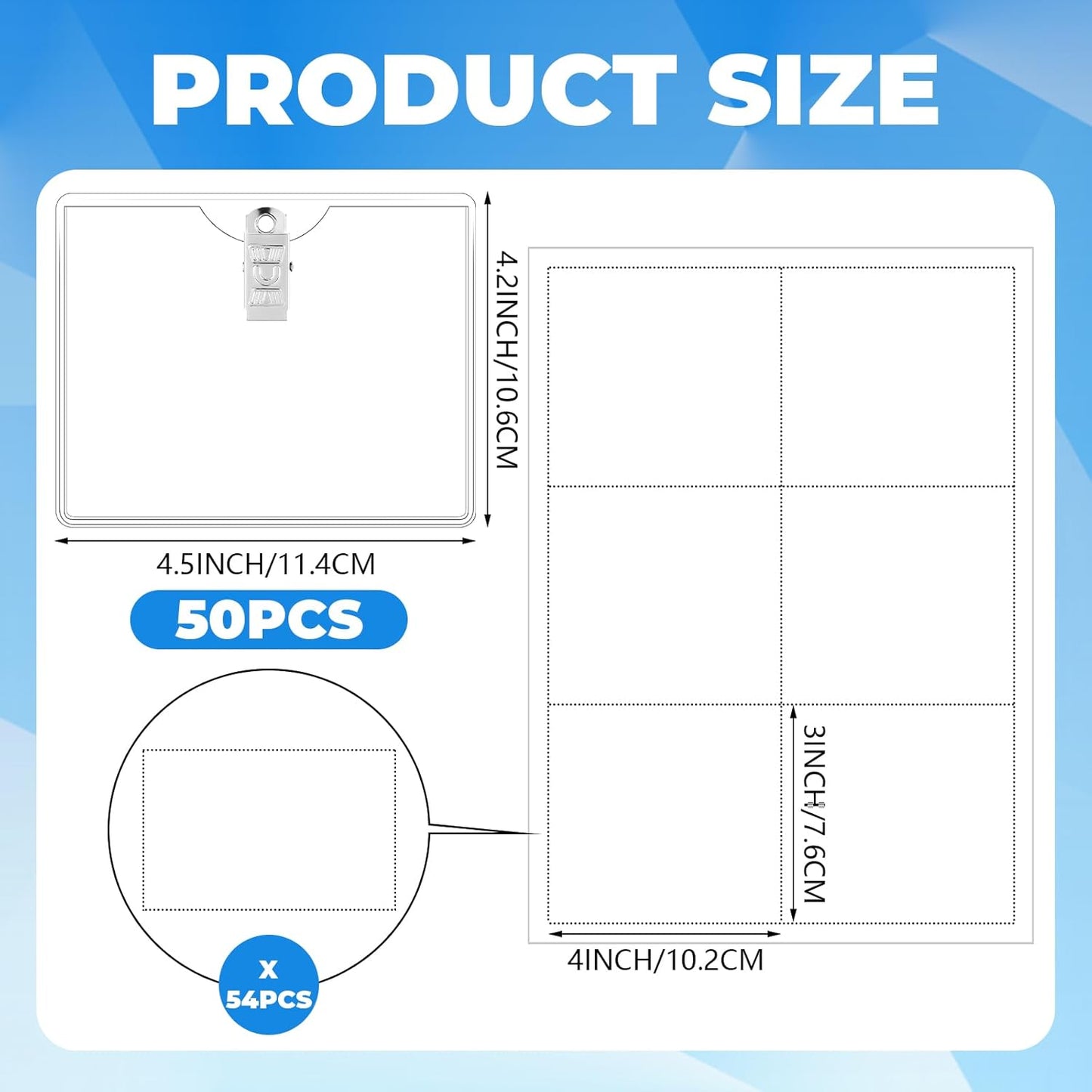 Eaasty Name Tags with Clips and Printable Inserts Clip On Name Badges Customizable Clear ID Badge Holder with Clips 3" x 4" Horizontal PVC for Meeting Seminar Show Event and Conference(50 Pack)