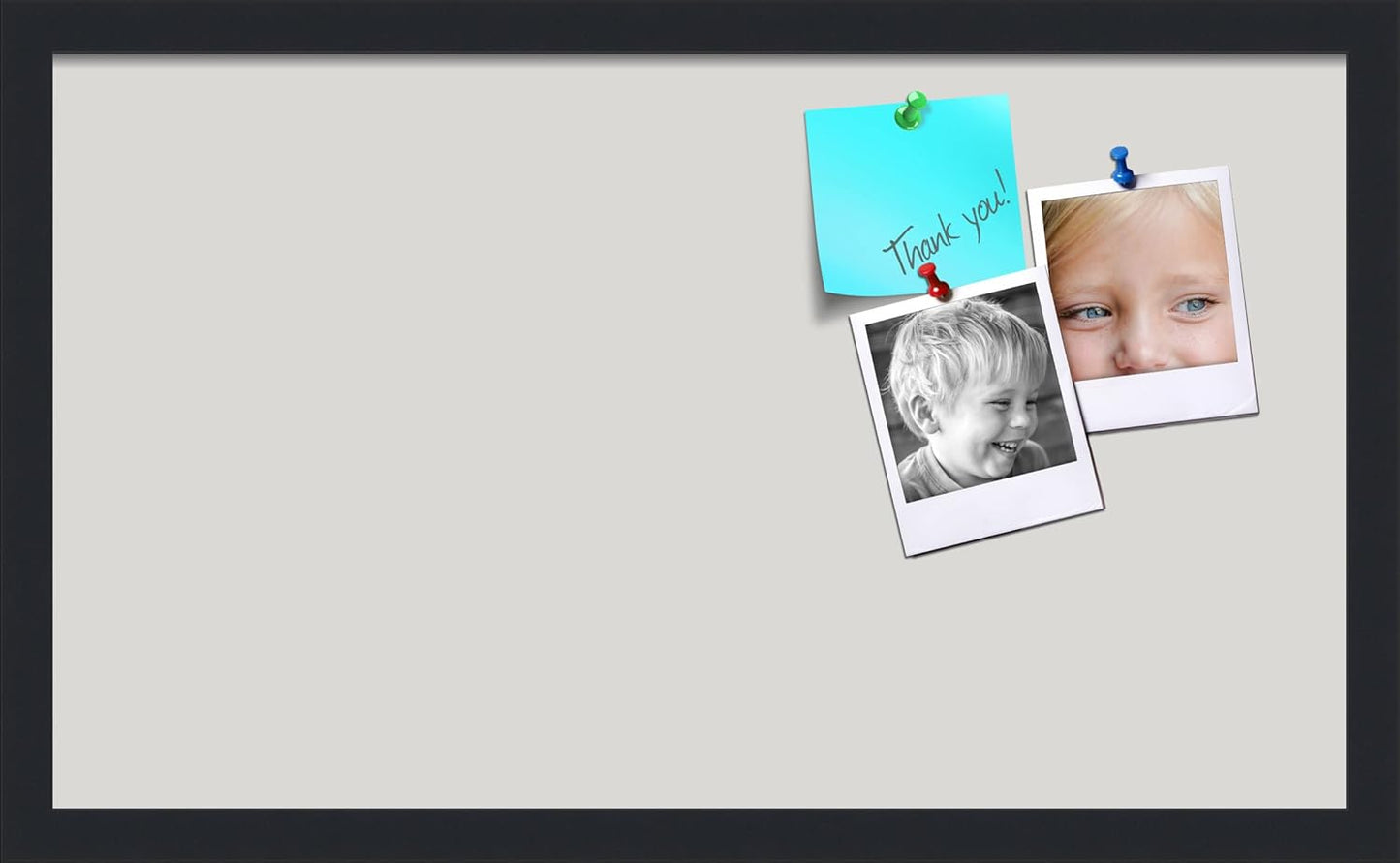 PinPix 24x14 Inch Cork Bulletin Board. This Decorative Framed Pin Board Comes with Light Stone Design and a Satin Black Frame. Ideal for Home Office Decor or Message Board (PinPix-1809)