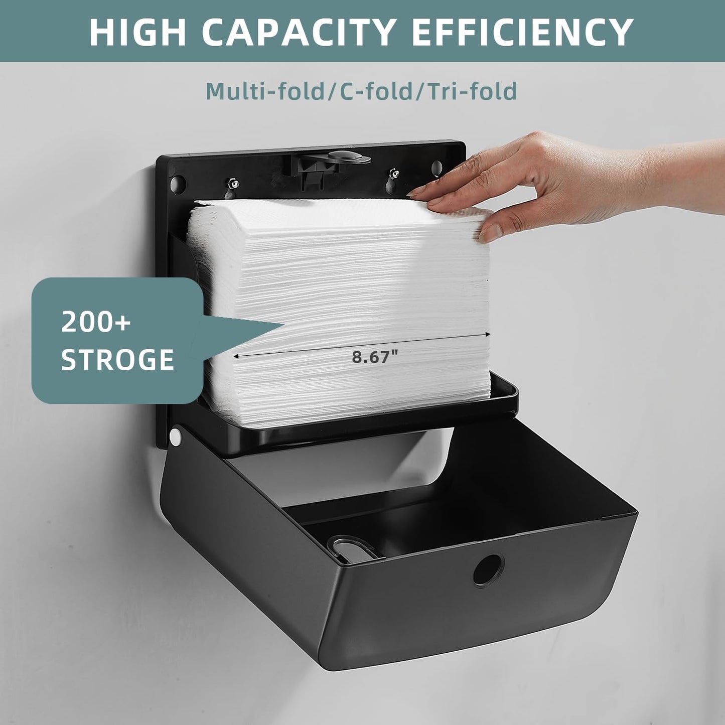 Paper Towel Dispensers Wall Mount: Adhesive Paper Towel Holder for Z Fold, No Drilling Install, Compact Hand Towel Dispenser for Home Bathroom, Restroom, Office, Grey