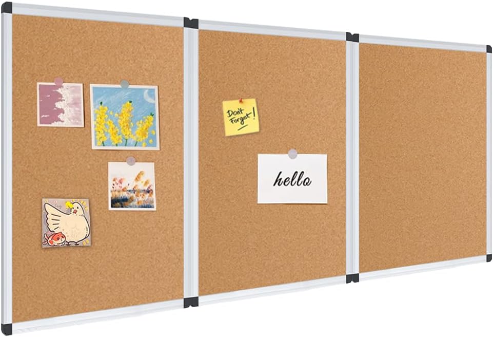 VIZ-PRO Cork Notice Board, 48 X 24 Inches, 3 Pack, Silver Aluminium Frame