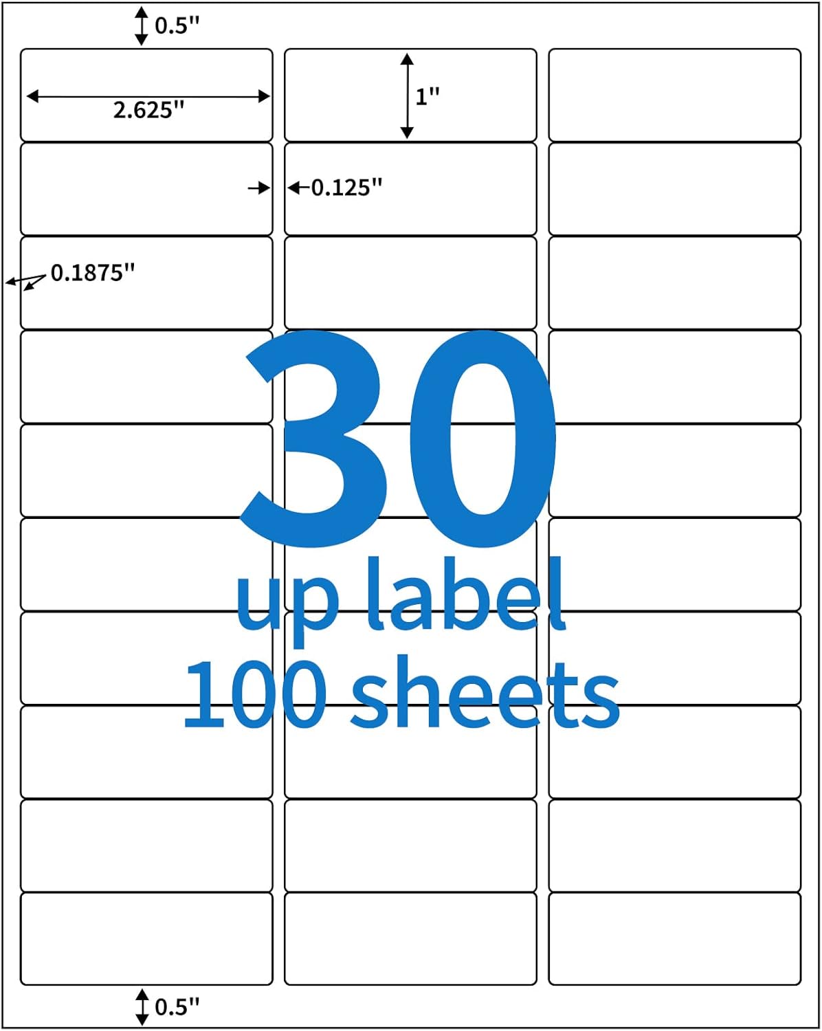 BESTEASY 30-up 100 Sheets 1" X 2-5/8" Address Shipping Labels for Laser and Inkjet Printers, FBA Product Labels (3000 Labels)