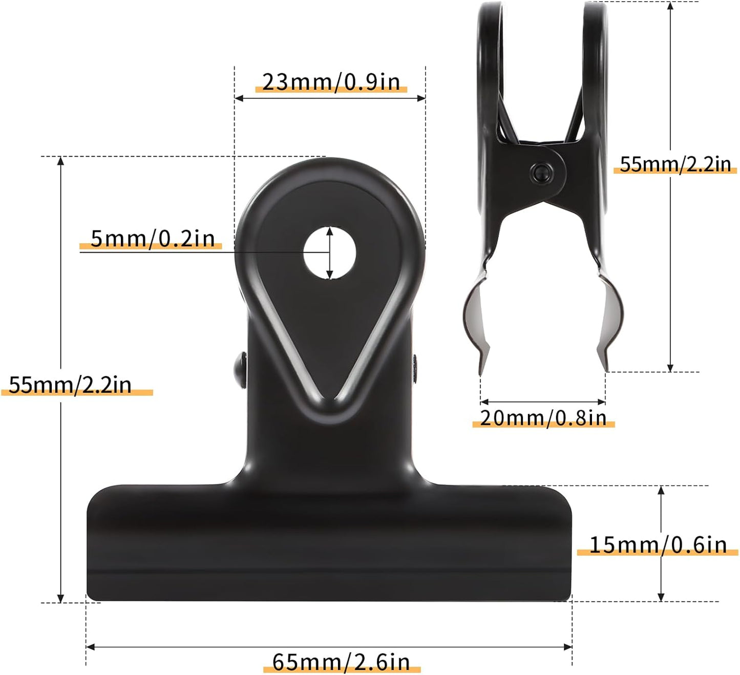 SIAMESE Bulldog Clips, 4 Pcs Binder Clips for Office & Kitchen, Multi-Purpose Binder and Food Bag Clamps for Sealing, Storage, Hanging (Black)