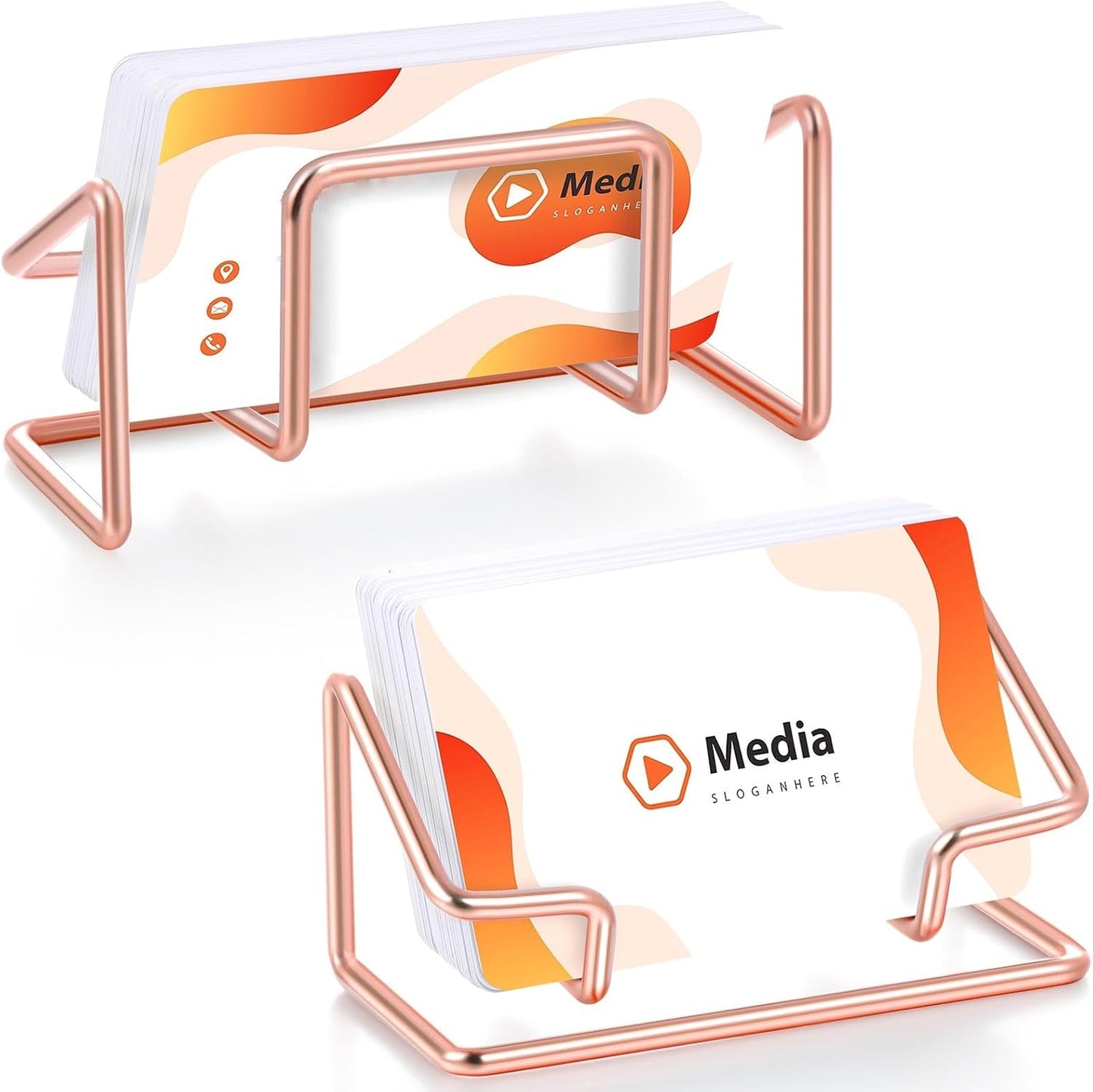 Landhoow 2 Pcs Business Card Holder for Desk, Cute Metal Card Organizers Display Stand Postcard Holder Rack for Desktop Working Office Home Daily Use (Rose Gold)