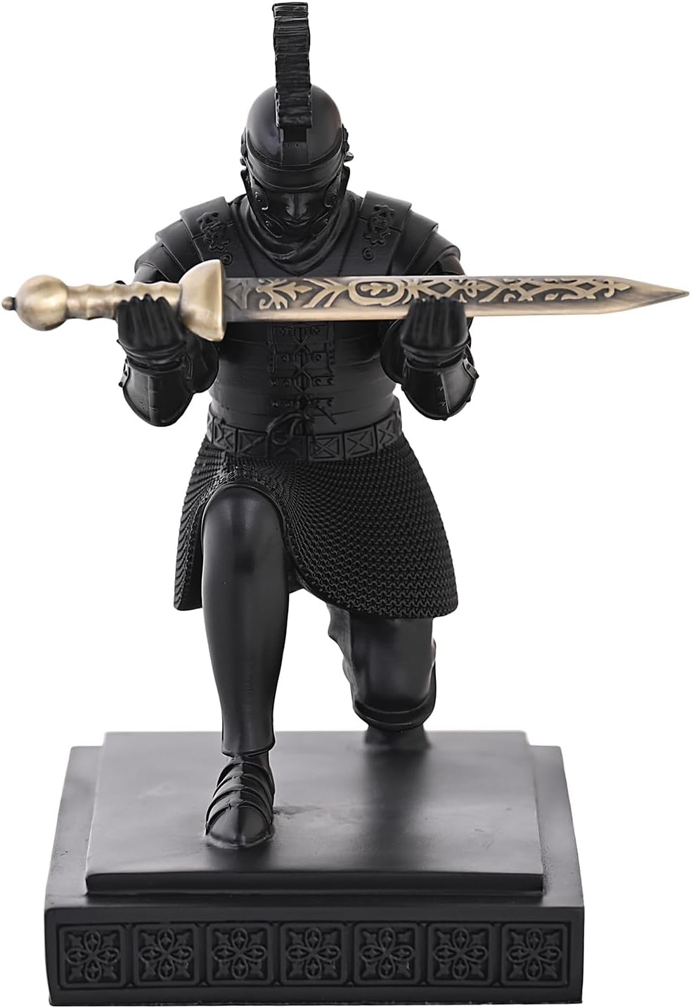 Roman Praetorian Warrior Knight Pen Holder Desk Ornament Resin Pencil Holder Desk Accessories and Organizer For Office with a Letter Opener (Black)