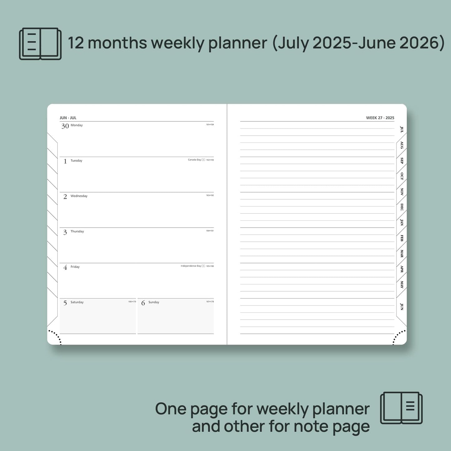 POPRUN Planner 2025-2026 Weekly Notebook (Medium 6.5''x 8.5'') Academic Calendar (JUL.25 - JUN.26) Appointment Book with Monthly Tabs, Leather Soft Cover, Inner Pocket, 100 GSM - Black