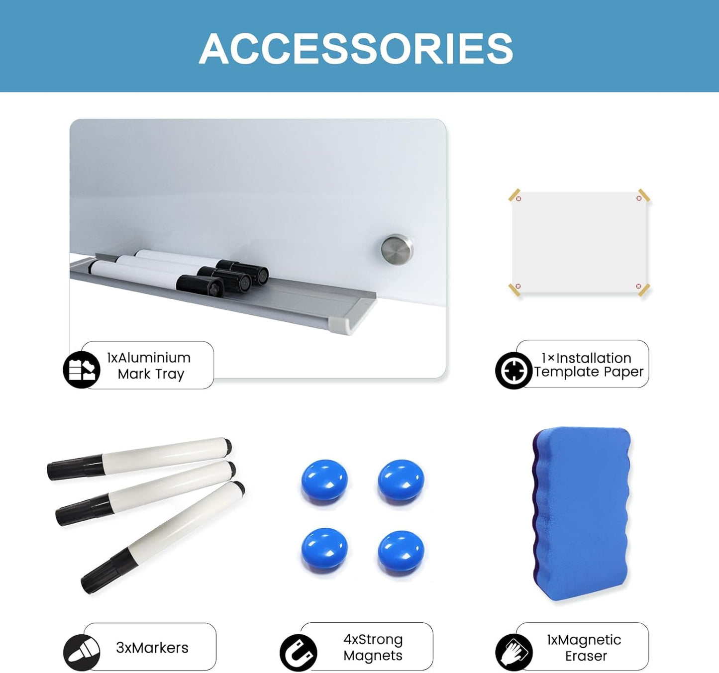 Magnetic Glass White Board 72"X36" Premium Tempered Dry Erase Boards Wall Mounted Frameless Whiteboard Message Writing Boards (White)