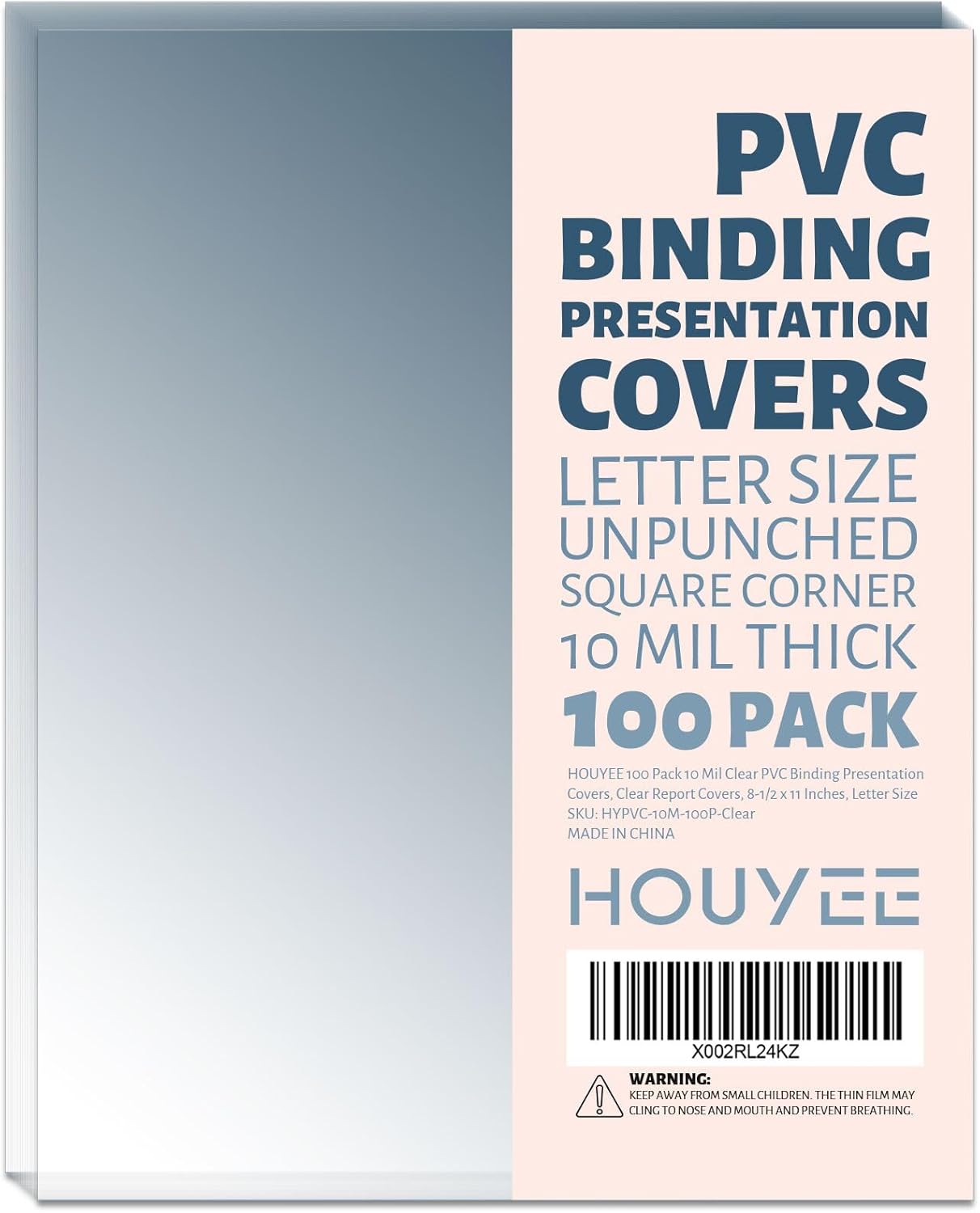 HOUYEE 100 Pack Clear Binding Presentation Covers, PVC Report Covers,10 Mil,8-1/2 x 11 Inches, Letter Size