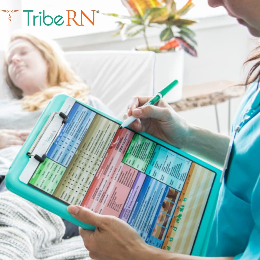 Tribe RN Nursing Clipboard with Storage - Medical Clipboard Nursing Essentials for Nurses and Nursing Students School Supplies with Quick Access Reference Guide (Black)