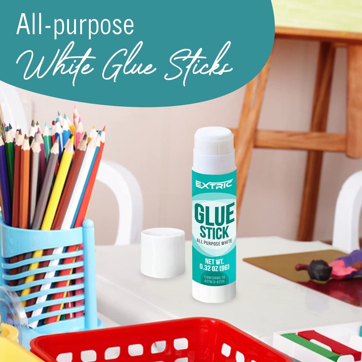 EXTRIC Glue Sticks for Kids, White Glue Sticks Bulk Classroom 12 Count, 0.75 Ounce, Washable All Purpose, for Kids, School and Home