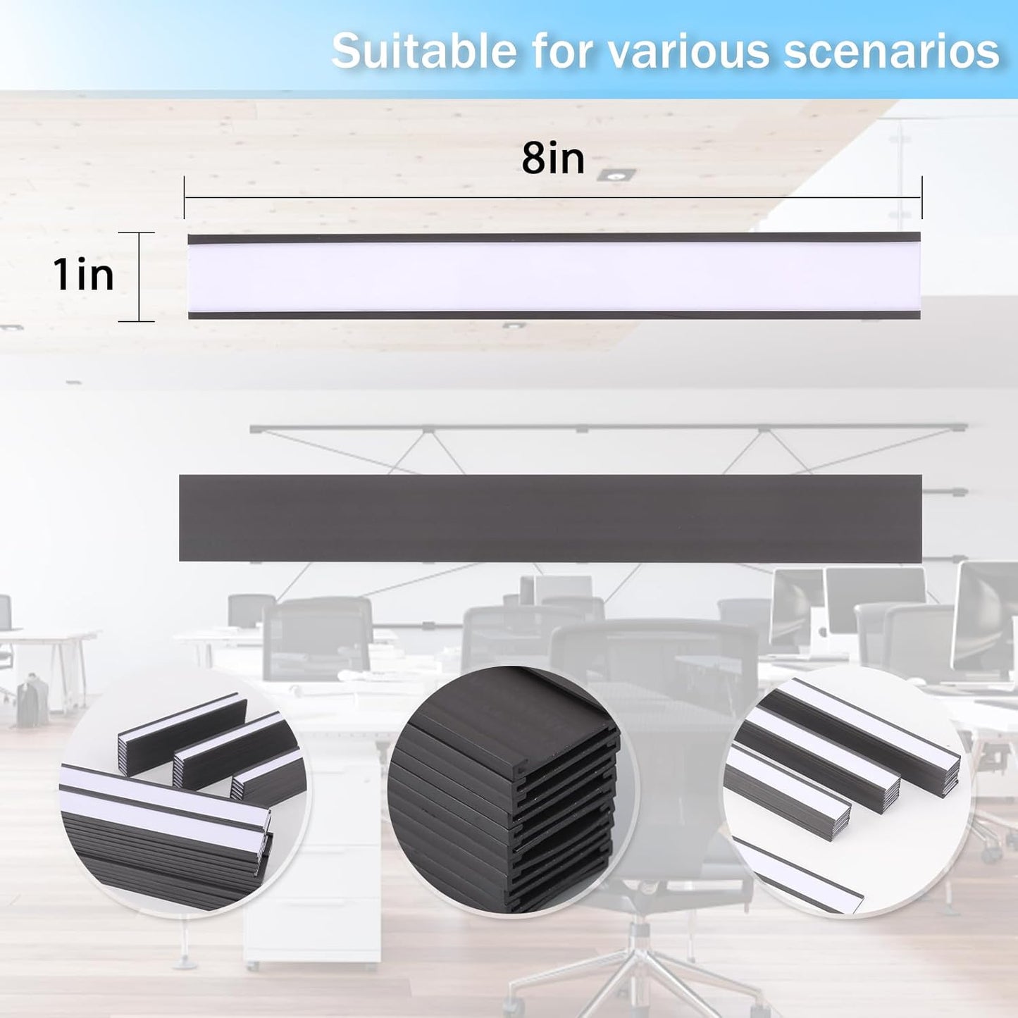Eeoyu Magnetic Label Holders with Magnets Magnetic Data Card Holders with Clear Plastic Protectors for Metal Shelf, Whiteboard, Set of 50 (1 x 8 Inch)