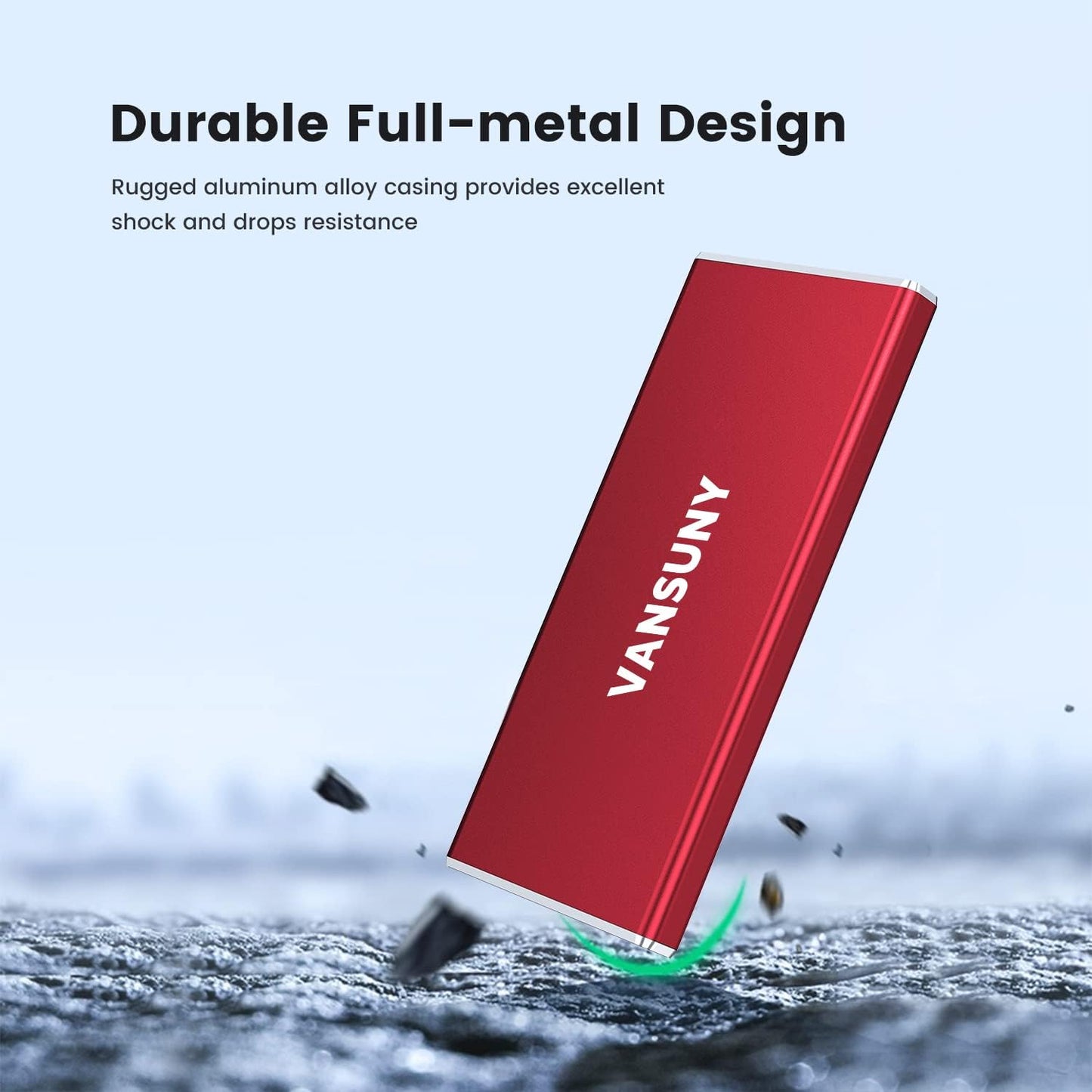 Vansuny 1TB Portable External SSD, USB 3.1 Gen2 540MB/s High-Speed Data ssd External Hard Drive USB C, Metal Mini Portable External Solid State Drive, Red