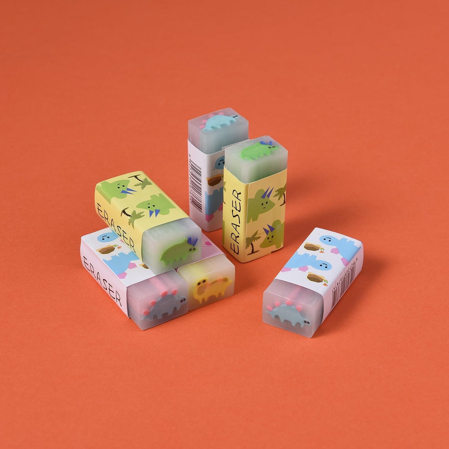 18 Pack Colorful Dinosaur Jelly Erasers for Kids, Kawaii School Supplies Prize Gifts Party Favors