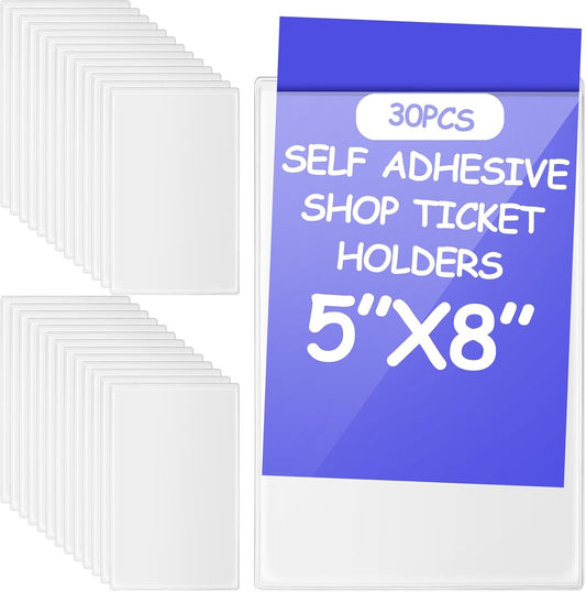 Outus Self Adhesive Shop Ticket Holders Clear Plastic Sleeves Adhesive Pockets Work Order Job Ticket Holders for Home Office Posting Signs