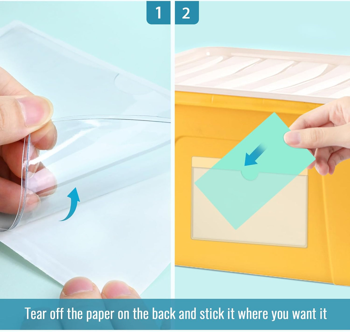 40 Pack 3" x 5" Index Card Pockets with Top Open Self-adhesive Index Card Holders Clear Plastic Labels Holders for Storage Bins, Organizing