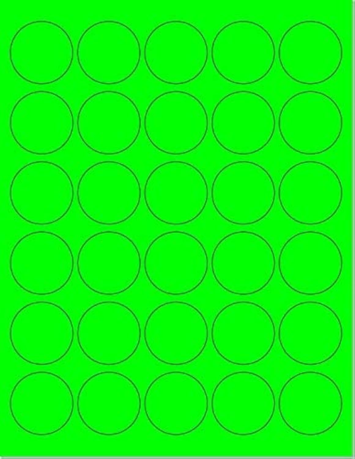 Pack of 100 Sheets, 8-1/2 x 11" Fluorescent Labels for Laser & Inkjet Printer (Green Fluorescent, 1.5" Round 30 per Page, 3000 Labels)