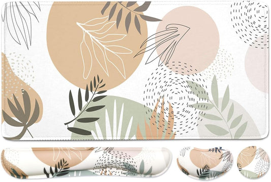 Keyboard Mouse Pad Set, Extended Mouse Pad+Keyboard Wrist Rest Support, Memory Foam Ergonomic Easy Typing, 4Pcs (35.4×15.7 in) Desk Pad Set for Home Office Study Game - Minimalist