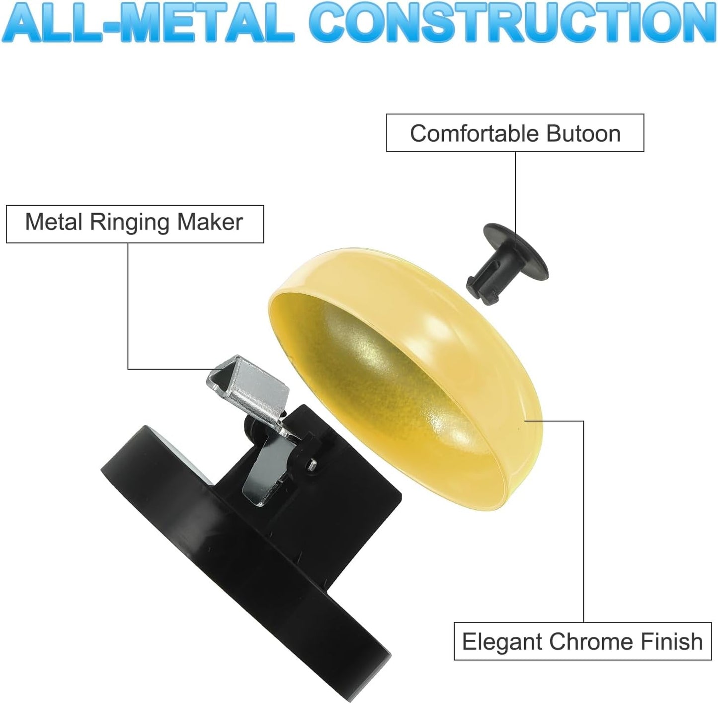 PATIKIL 6 Pcs Desk Call Bell 2.5" Dia with Metal Anti-Rust Construction Black/Yellow