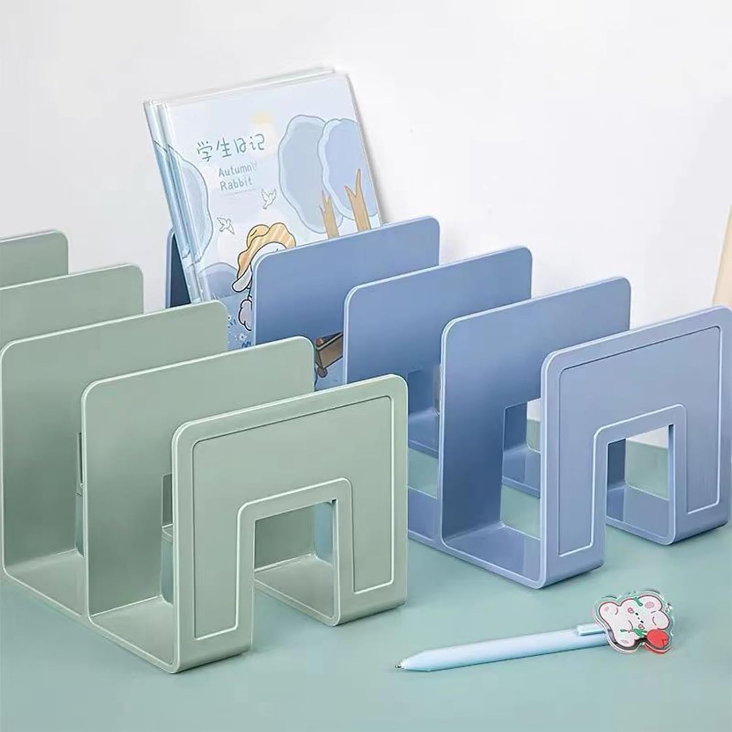 2PCS Acrylic File Organizer for Desk, Desktop Document/Mail Organizer, 4 Compartments Plastics Invisible Bookshelf Floating (12.5" x 5.7" x 5", Green)