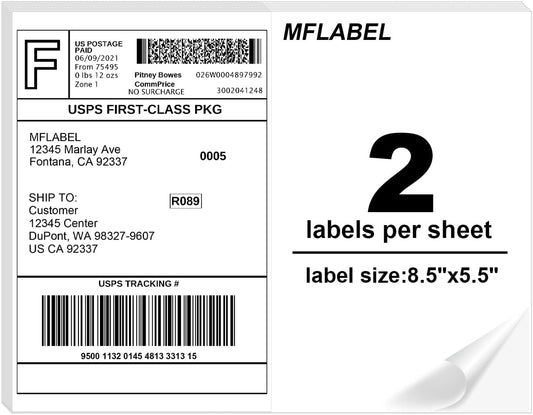 MFLABEL Half Sheet Label Laser/Ink Jet Shipping Label 8.5 x 11 Inches Packaging Labels, Address Labels for Laser & Inkjet Printers, 3500 Count(1750 Sheets)