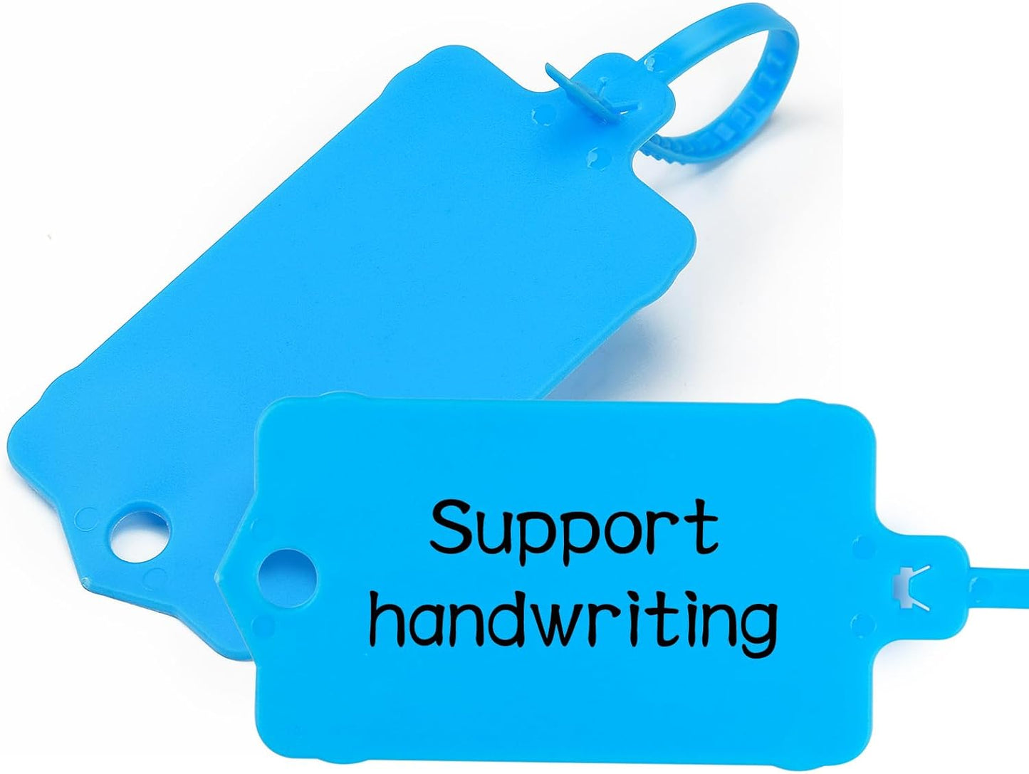 100pcs Blank Plastic Tags for Labeling Reusable Hanging Tags Ties Key Tag Storage Labels Waterproof Plastic Mark Label Writable Hang Sign with One Marker Pen (Blue)