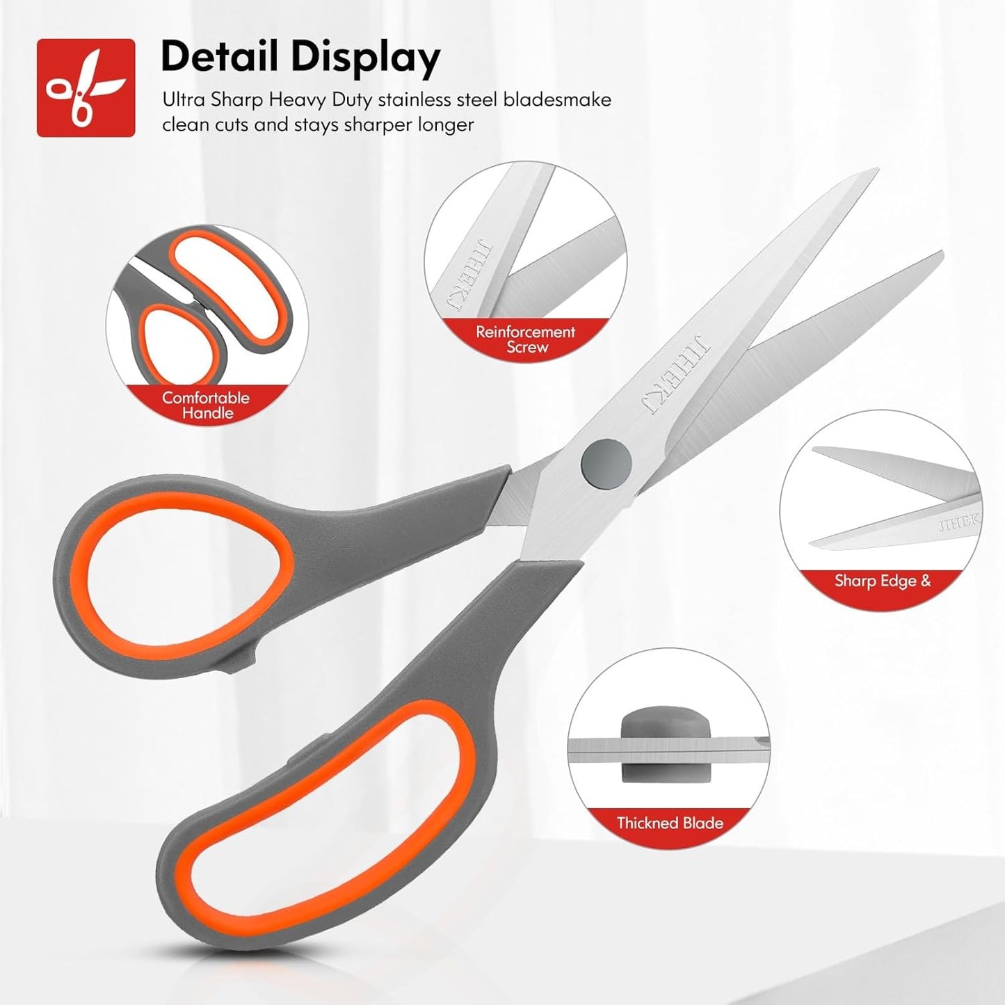 8" Scissors Bulk 6-Pack, All Purpose Scissors Stainless Steel Sharp for Office Home General Use Craft Supplies, High/Middle School Classroom Class Older Kids Scissor Set, Right/Left Handed