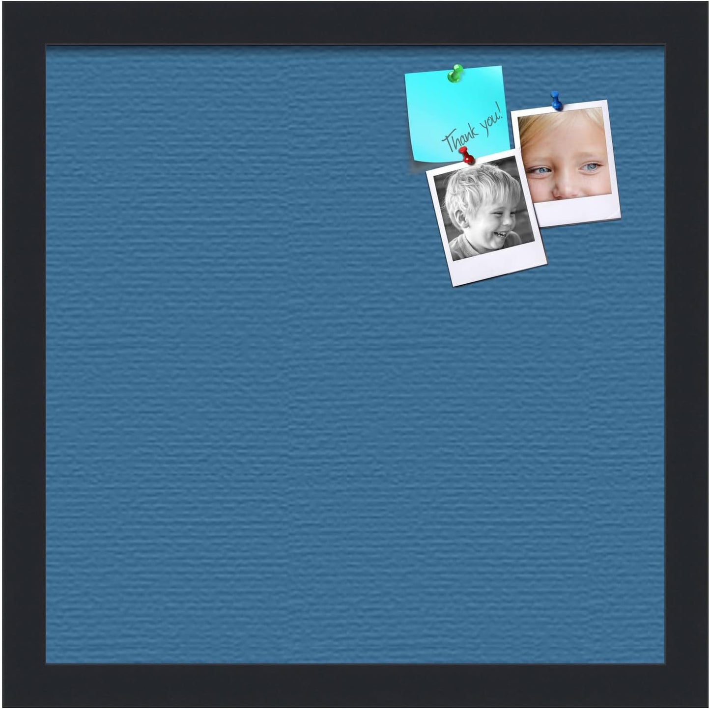 PinPix 14x14 Inch Cork Bulletin Board. This Decorative Framed Pin Board Comes with Navy Pastel Design and a Satin Black Frame. Ideal for Home Office Decor or Message Board (PinPix-1811)