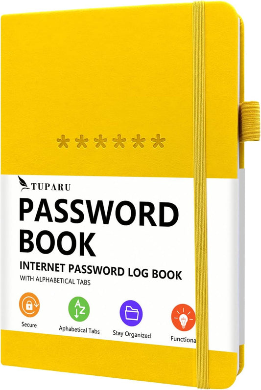 Password Book with Alphabetical Tabs – Hardcover Internet Address & Password Organizer – Password Keeper Notebook for Computer & Website – 5.2 x 7.6" Log-in Password Journal w/Thick Paper (Yellow)