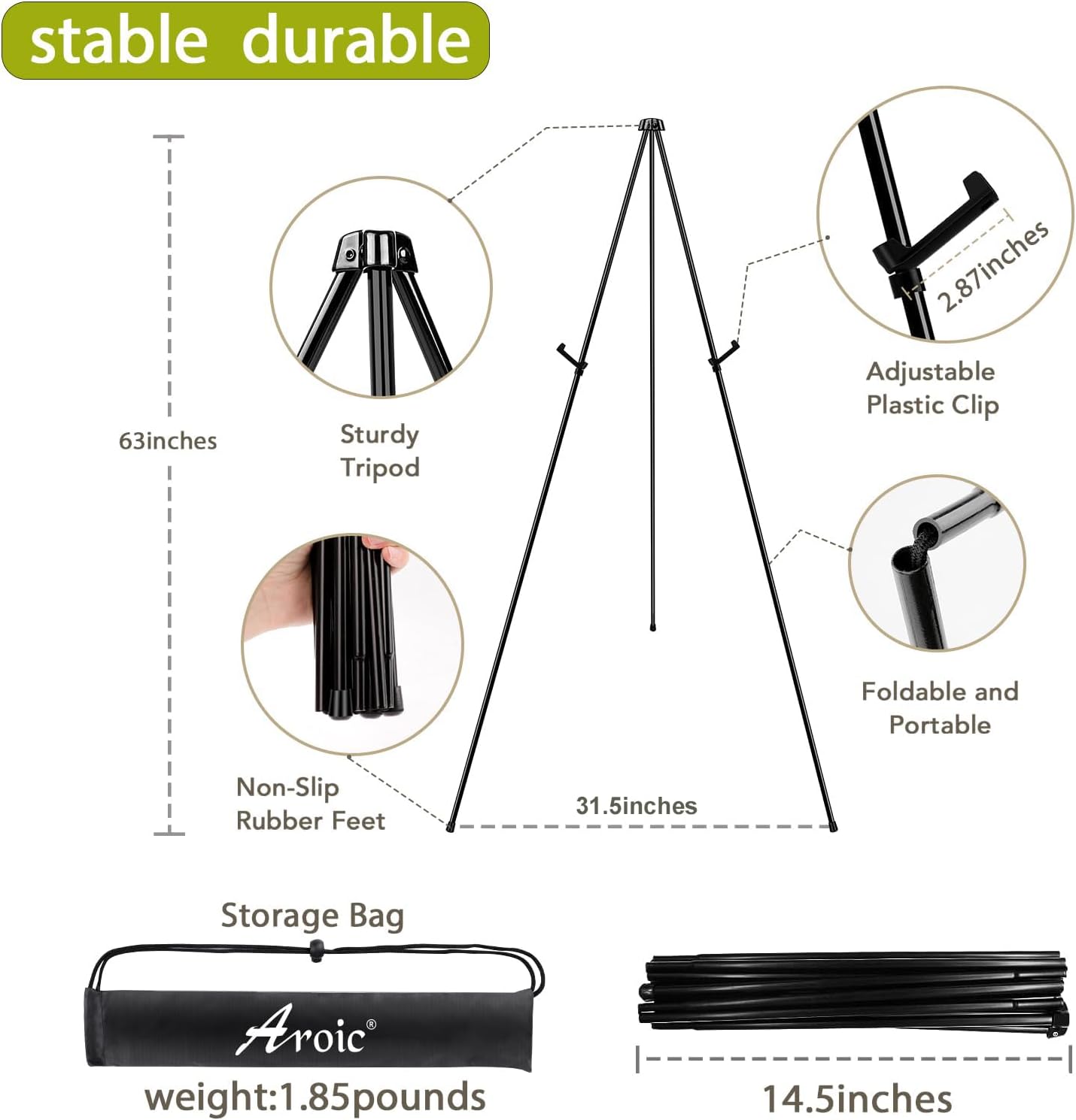 AROIC 63 "Easel Stand for Display, 20 Pack Portable Foldable Metal Easel, Easels for Signs Wedding Logos,Arts, Painting,Adjustable Floor Easels with 20 Storage Bag