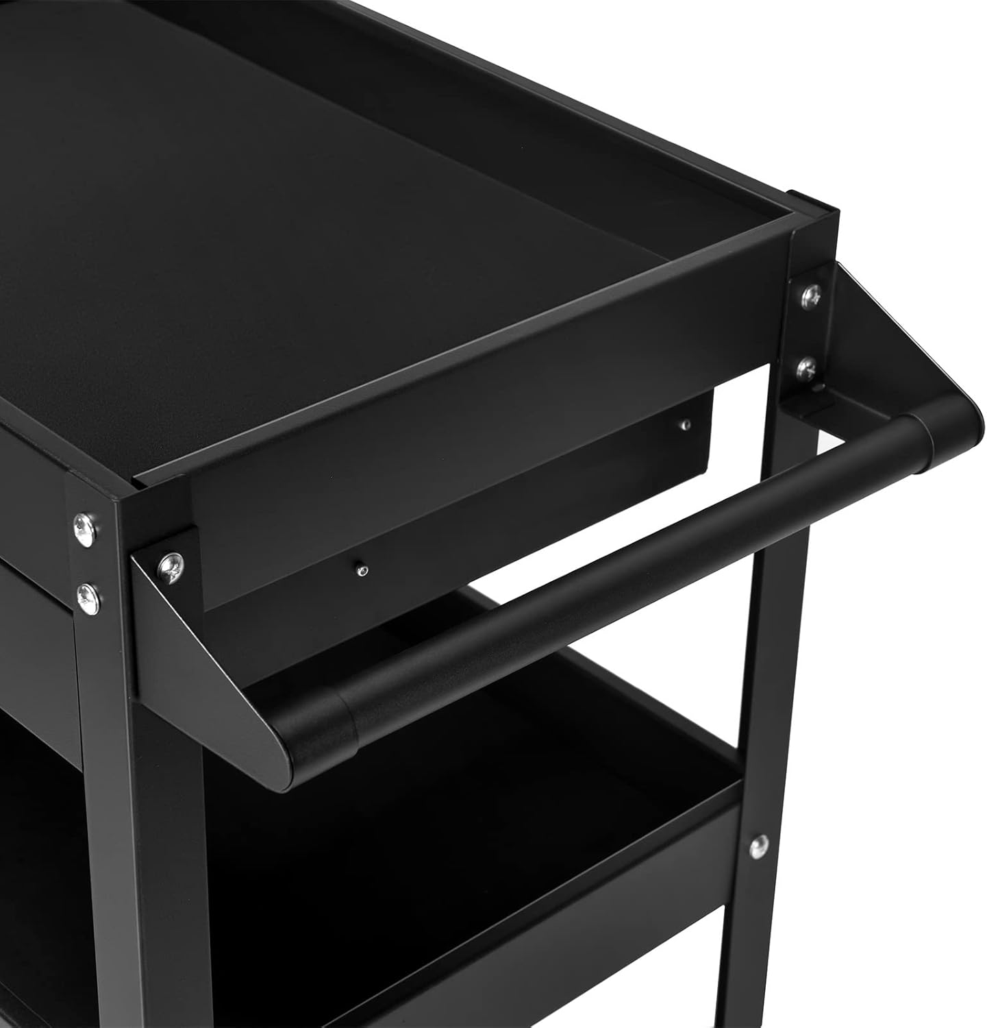 ERGOMASTER Metal Service Utility Cart with Wheels - 500LBS Tool Cart Heavy Duty Rolling 3-Tier Storage Organizer, for Garage Industrial Cart -Black