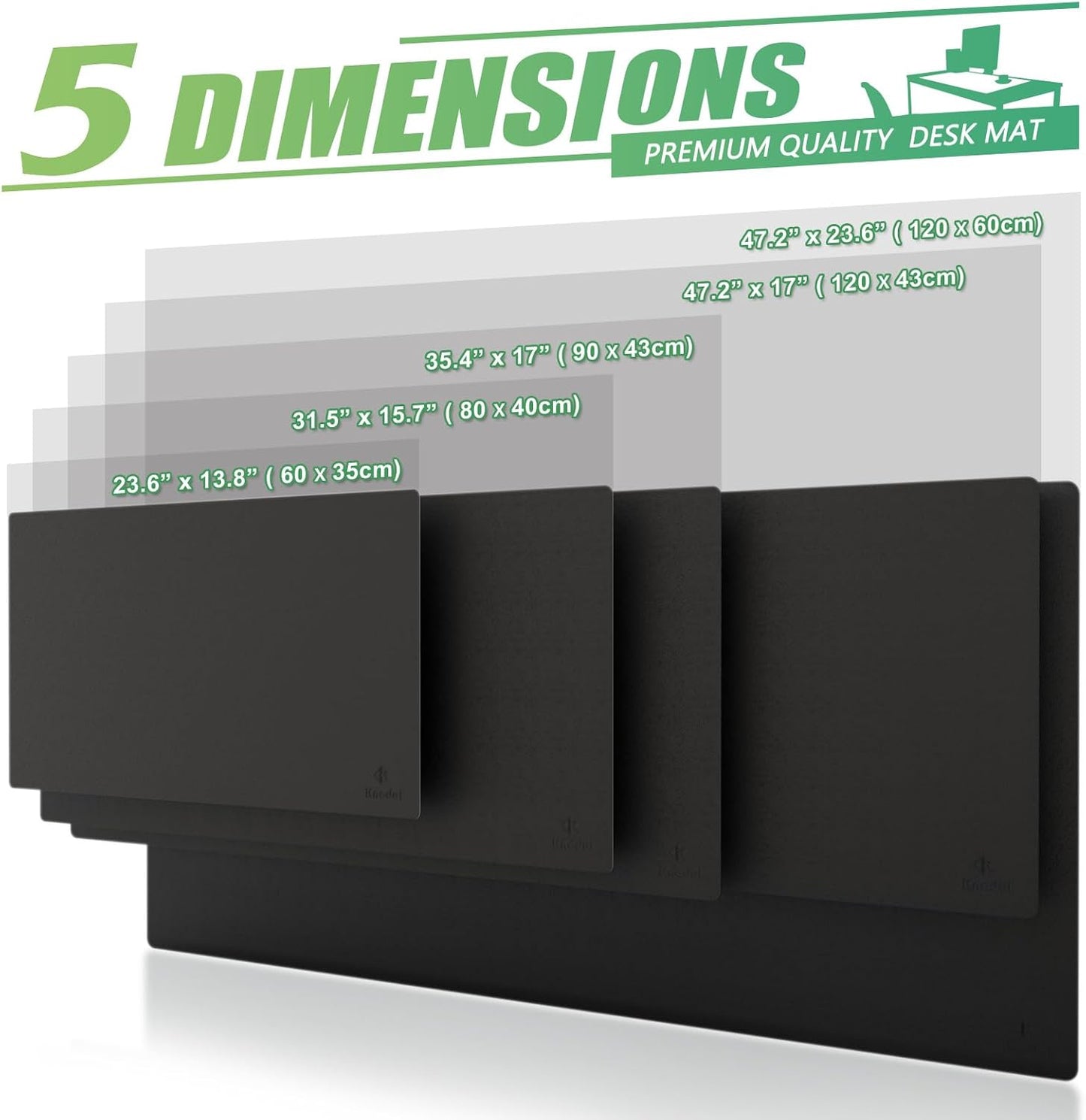 K KNODEL Large Office Leather Desk Mat, Mouse and Keyboard Pad, Computer and Laptop Mat, Desktop Protector and Cover, Writing Pad and Blotter (35.4"x17", Black)