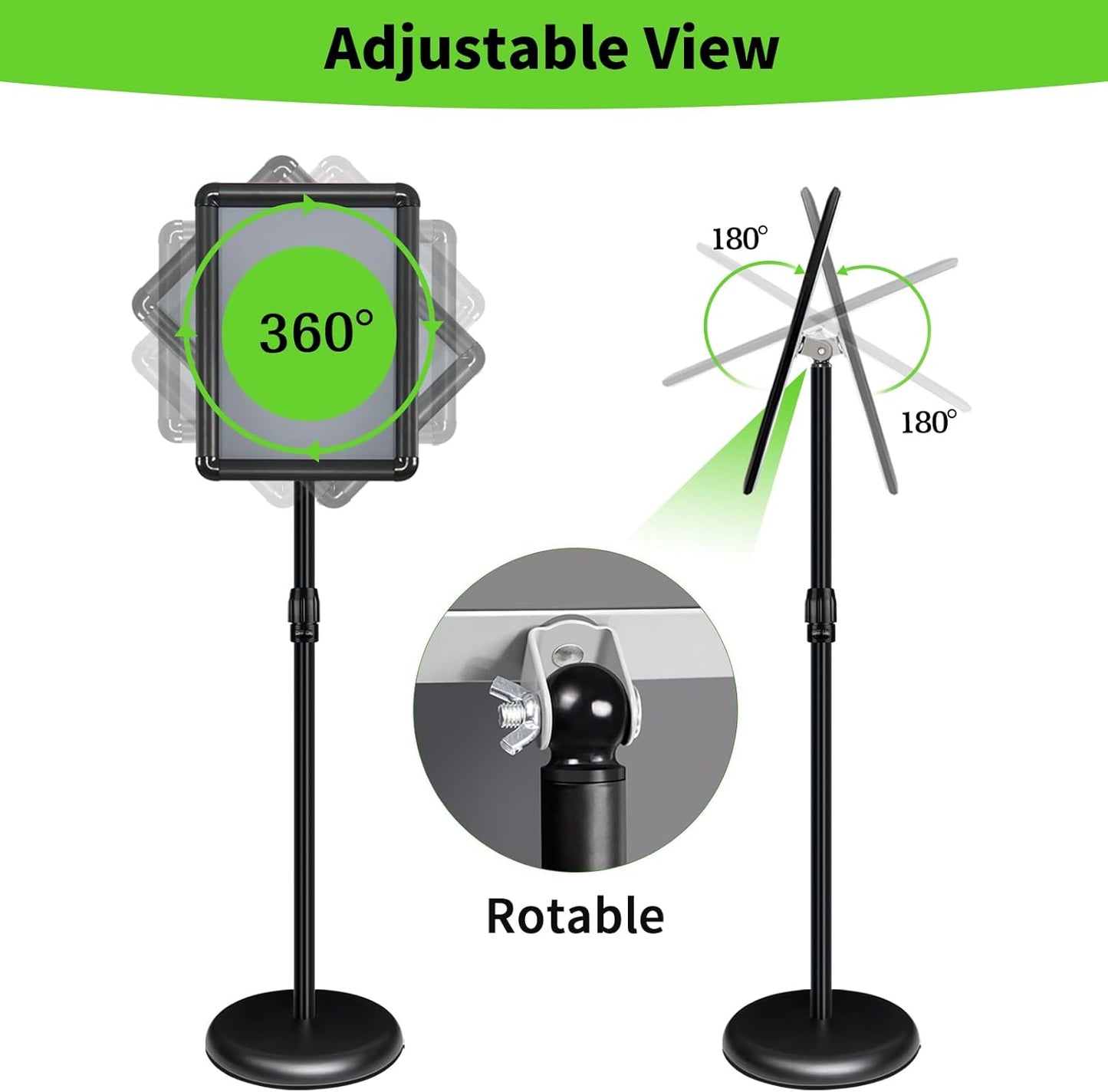 2Packs Adjustable Pedestal Sign Holder Stand 8.5''x11'', Floor Standing Poster Sign Stand for Vertical/Horizontal View Sign stand,Outdoor/Indoor Standing Sign Holders(Black, Round)